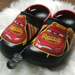 NWT Crocs Outdoor Shoes Disney Cars Lighting McQueen toddler 4 5 Authentic Glow